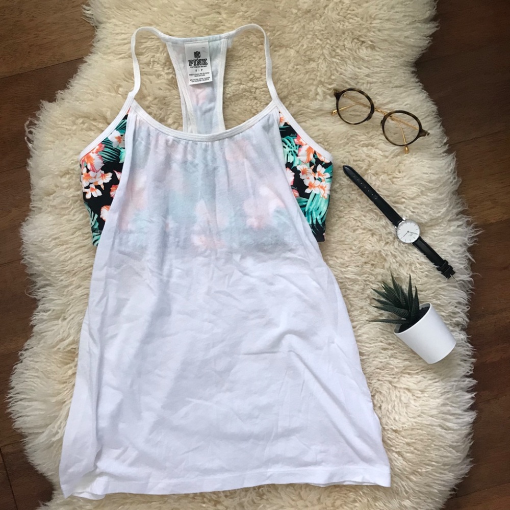 Pink tank top tropical print